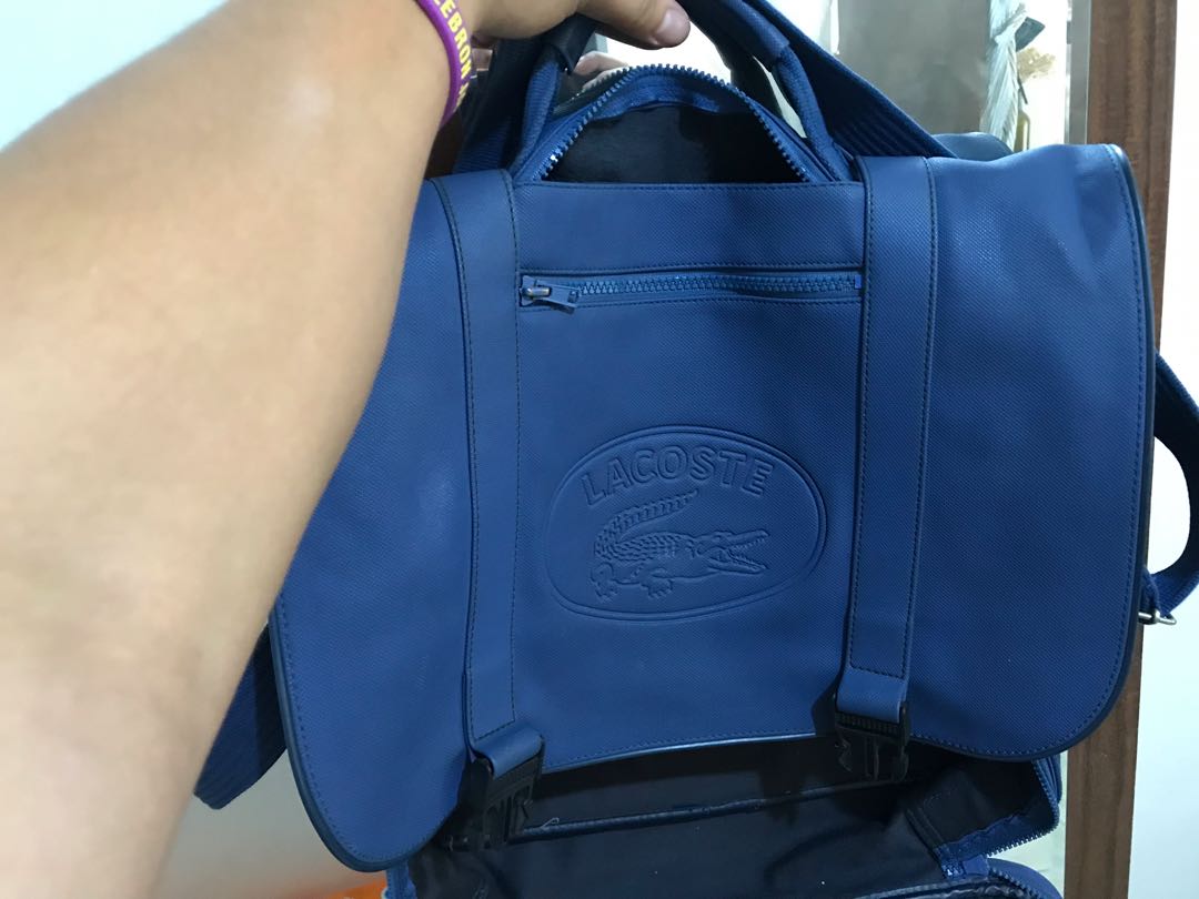 Authentic Lacoste Leather Laptop/Sling Bag Blue, Men's Fashion, Bags