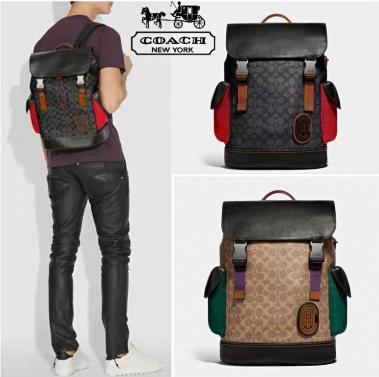 Buy COACH Mens Rivington Backpack In Signature Canvas With Coach Patch,  Ji/Khaki, Large at