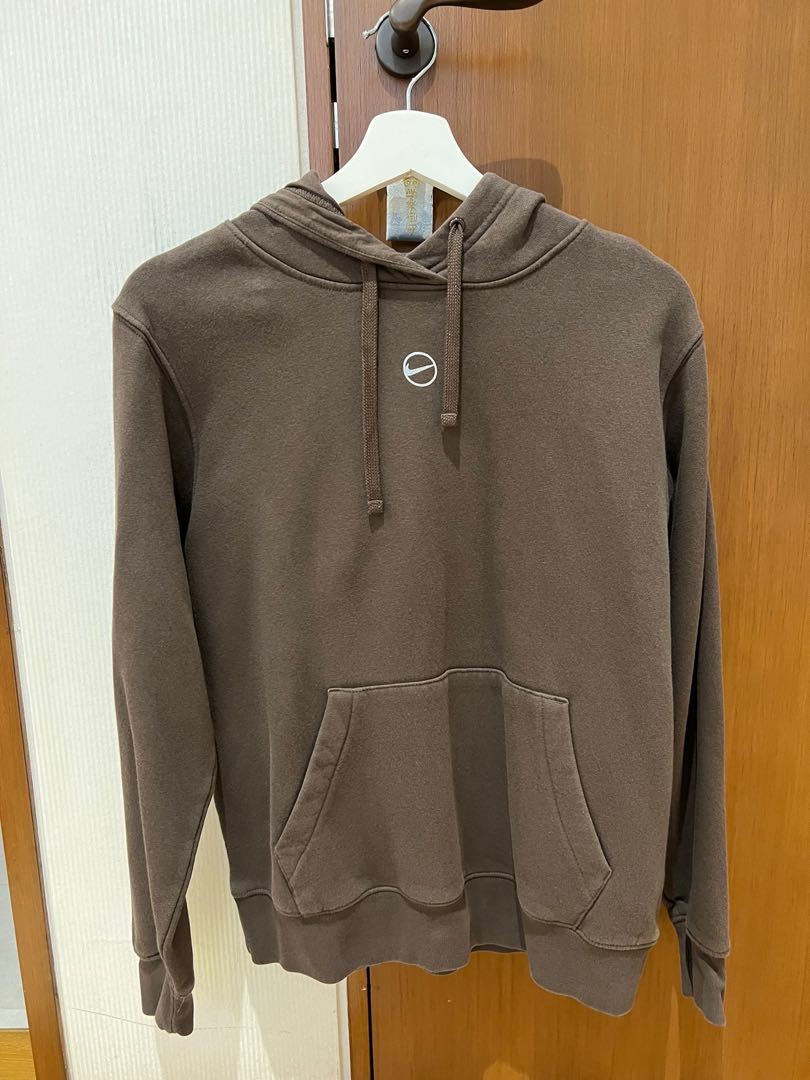 nike metallic swoosh neutral hoodie in dark brown
