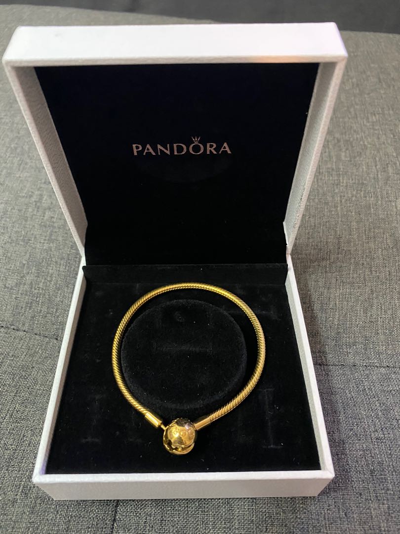 PANDORA Moments 14k Rose Gold Plated Cz Bangle Bracelet in White | Lyst