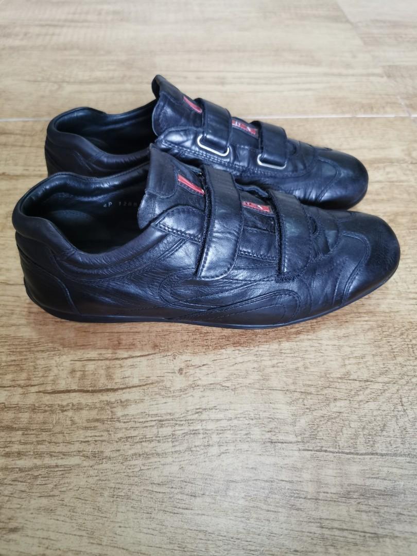 prada black leather trainers