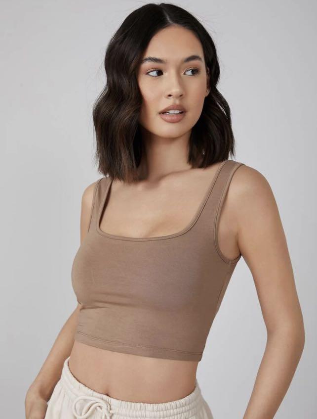 SHEIN BASICS Solid Crop Tank Top in Mocha, Women's Fashion, Tops, Other Tops  on Carousell