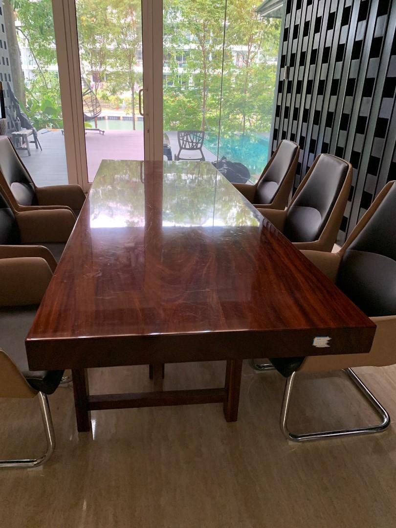 Solid Wood Dining Table (Category: Tables & Sets) located in Singapore. Submitted by baggiefreak (Listing ID 1152571988, Image 1). Description: Solid Wood Conference / Dining Table. This sturdy solid wood table can accommodate up to 12 to 16 people. L2900 W600 H750 Chairs are not included. Negotiable. Delivery charges apply..