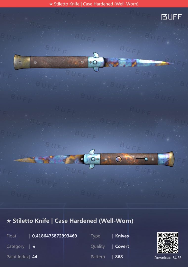 Stiletto Knife Case Hardened Blue Gem CSGO, Video Gaming, Gaming