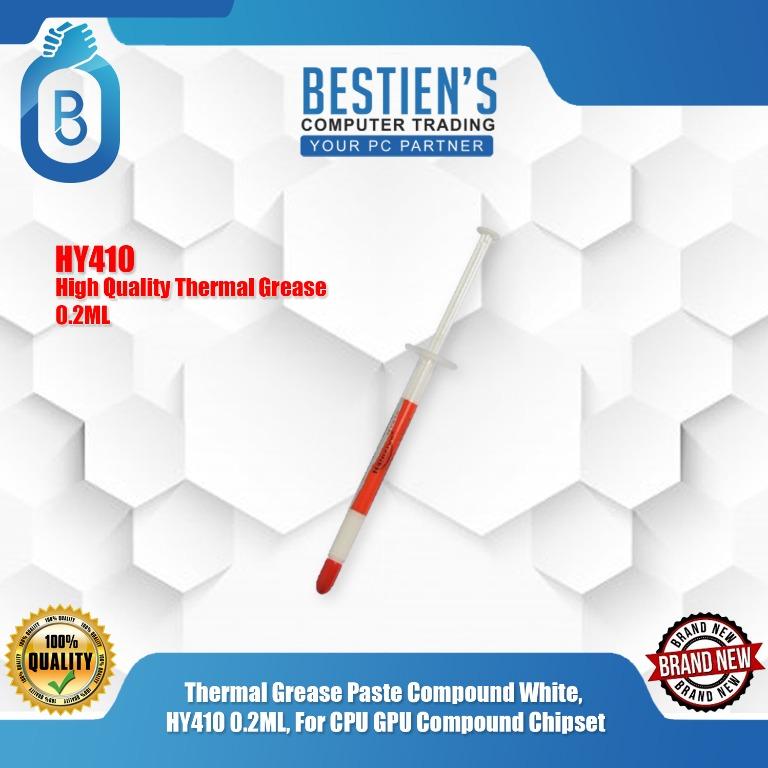 Thermal Grease Paste Compound White, HY410 0.2ML, For CPU GPU Compound Chipset (Category: Computer Parts) located in Quezon City. Submitted by besteinpc (Listing ID 1001359924, Image 1). Description: Thermal Grease Paste Compound White, HY410 0.2ML, For CPU GPU Compound Chipset DESCRIPTION HY410 white thermal grease.This thermal grease was common type,under normal temperature is grease status , due to the best Cost-effective advantage,this therma