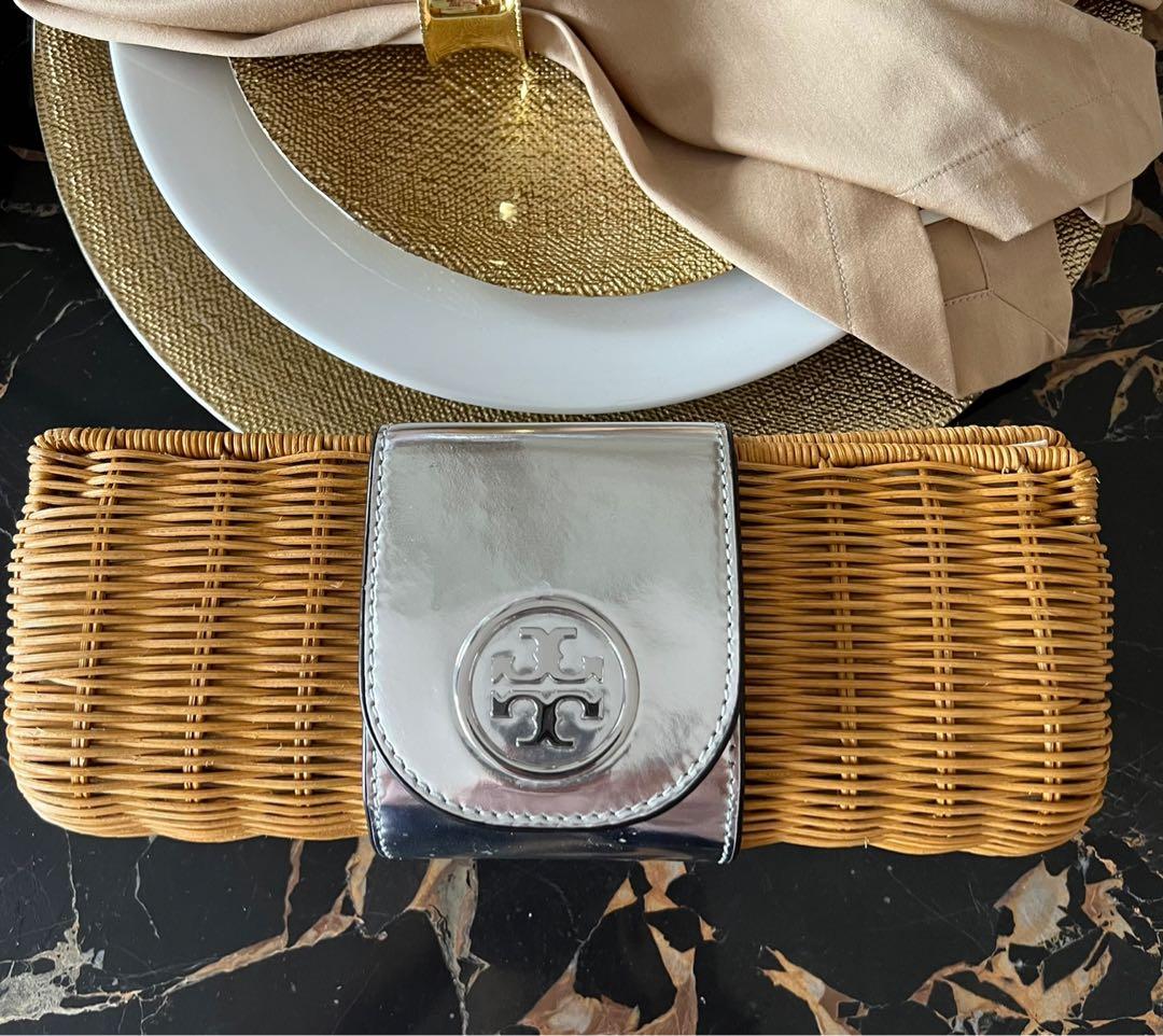 Tory Burch rattan clutch in silver
