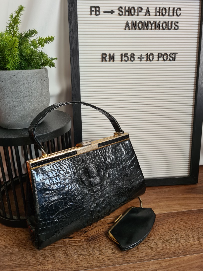 Vintage black crocodile bag, Women's Fashion, Bags & Wallets, Tote Bags