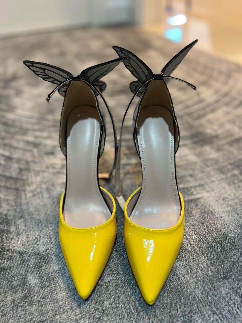 Yellow Butterfly Decor Pointed Toe Sandals Stiletto High Heels Cross Strap  Ankle Buckle Mixed Colors Fashion Women Shoes Summer - AliExpress