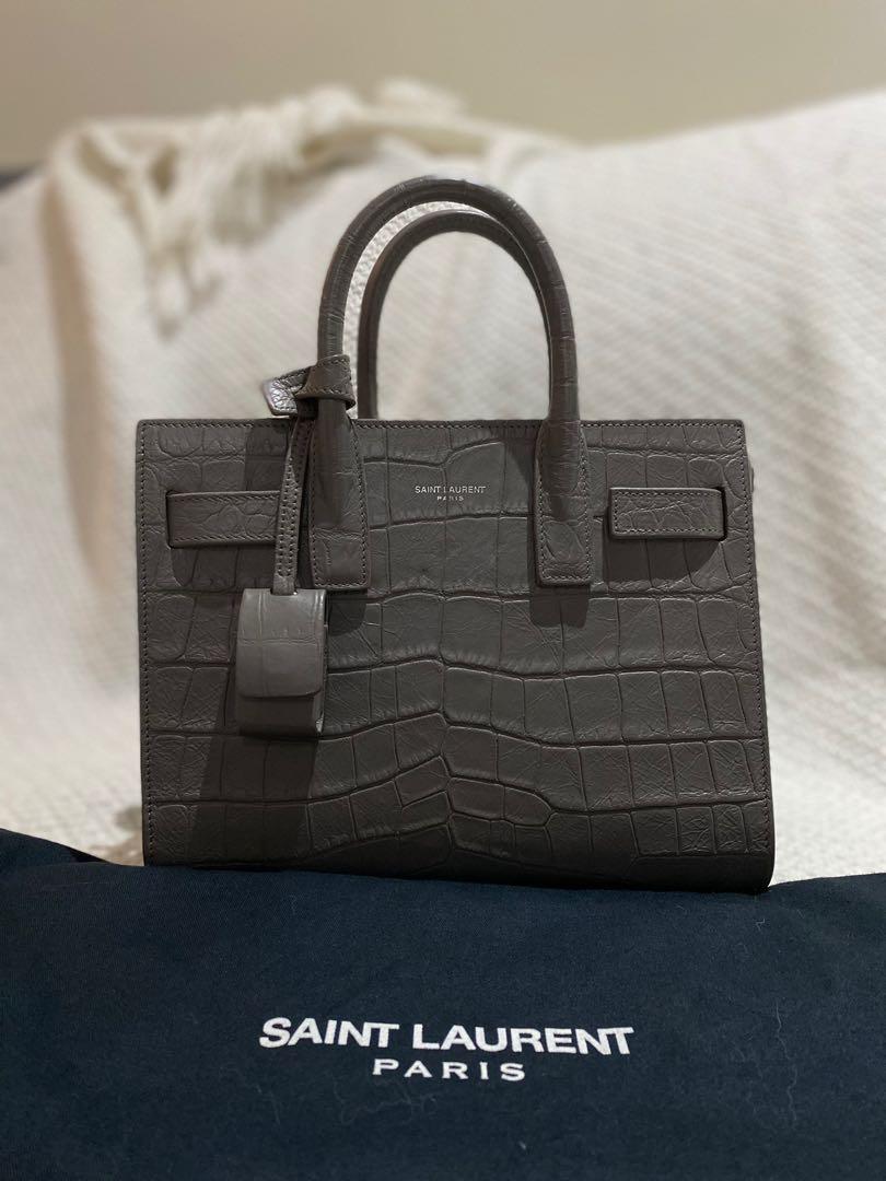 Saint Laurent Sac De Jour bag in crocodile printed gray leather