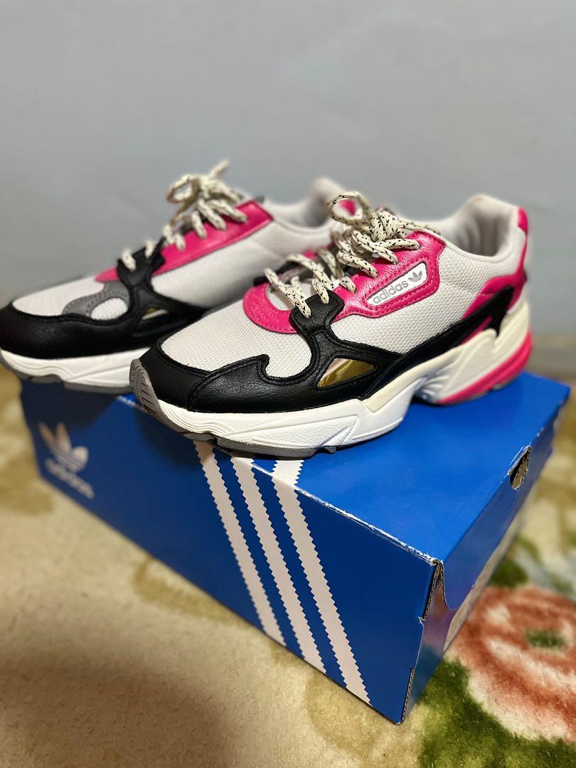 Adidas Falcon Wmns UK4(Cloud White/Core Black/RealPink), Women's Fashion,  Footwear, Sneakers on Carousell