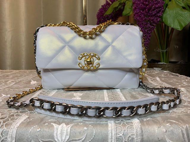Chanel 19 Lambskin Gold Hardware in Pearl White, Luxury, Bags & Wallets on  Carousell