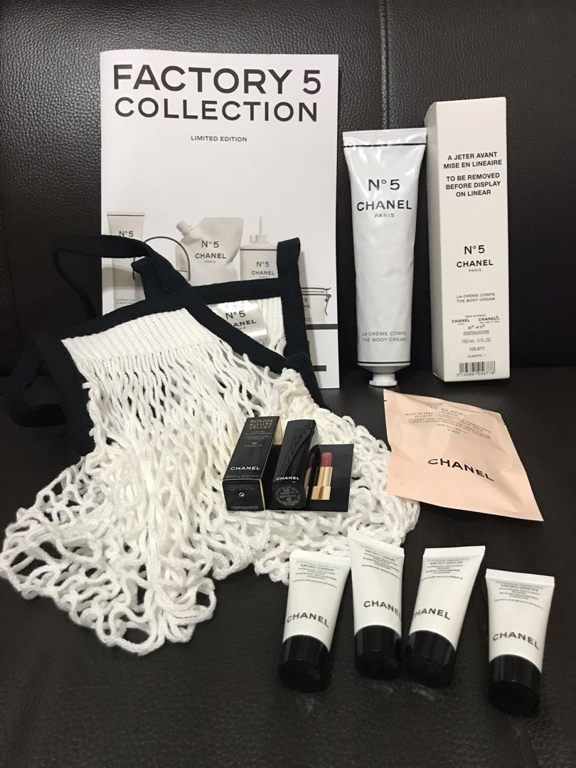 Chanel No.5 body cream 150ml factory 5 身體潤膚霜 set 網袋 唇膏 填色冊, 美容＆化妝品, 沐浴