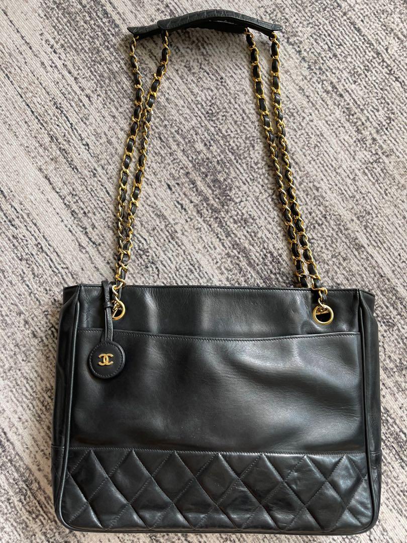 Vintage Chanel CC Chain Shopping Tote Bag Black Lambskin Gold Hardware   Madison Avenue Couture