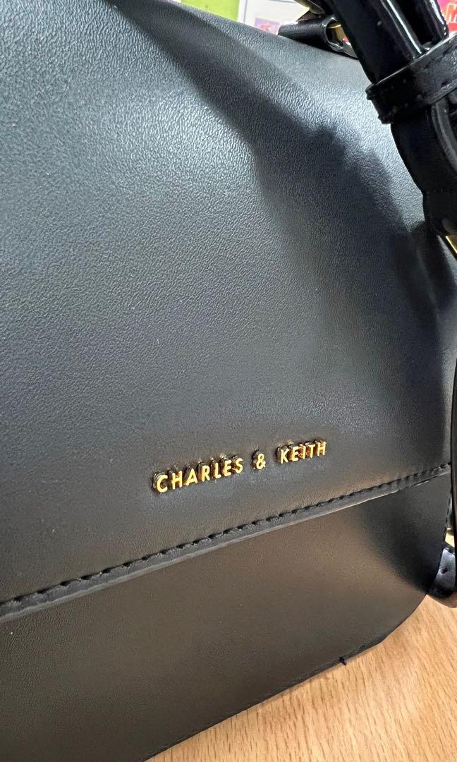 Charles & Keith Front Flap Top Handle Crossbody Bag in Black
