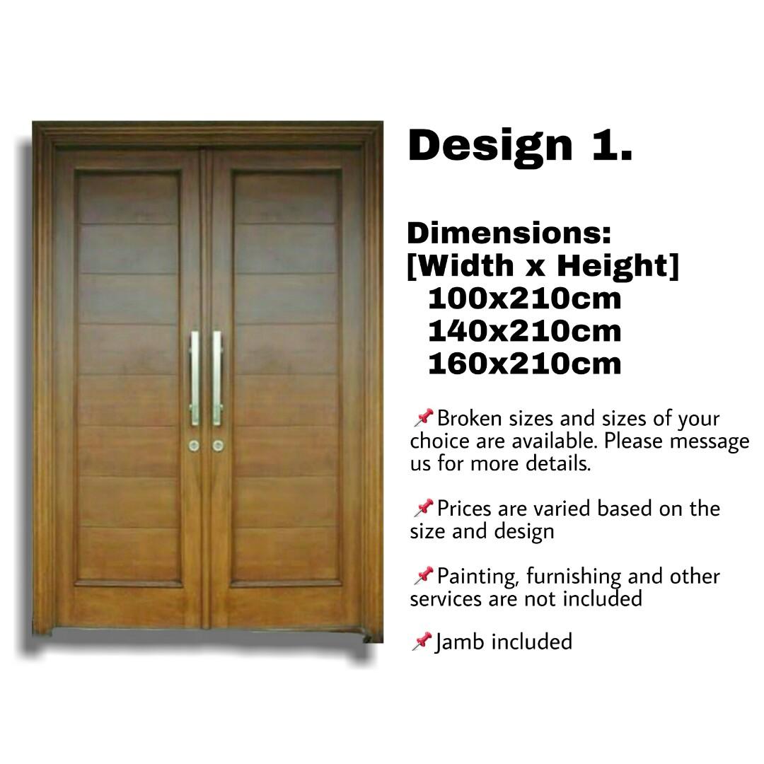 🔥Customized 2-Door Panel Main / Front Door🔥 (Category: Locks, Doors & Gates) located in Quezon City. Submitted by atgeremias313 (Listing ID 1156213467, Image 2). Description: 🔥Customized 2-Door Panel Main / Front Door🔥 Dimensions: [Width x Height] 100x210cm 140x210cm 160x210cm 📌 Jamb included 📌 Broken sizes and sizes of your choice are available. 📌 Prices are varied based on the size and design 📌 Painting furnishing and other services are