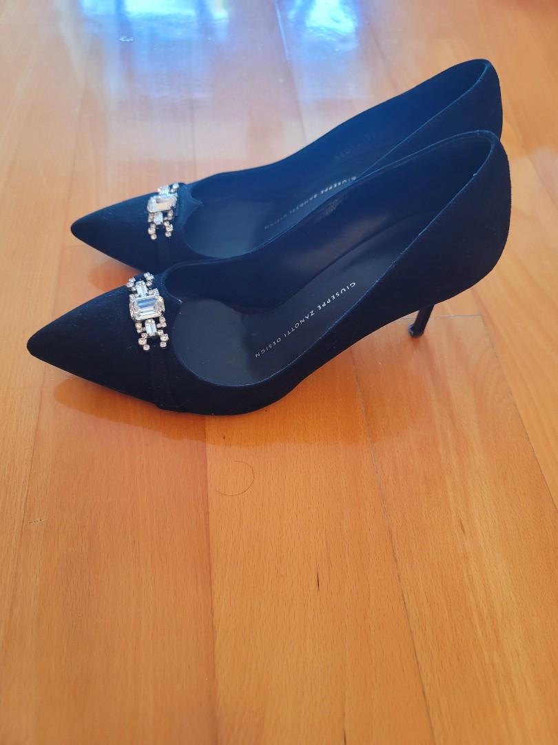 Giuseppe Zanotti Design Black High Heels with Diamond charm