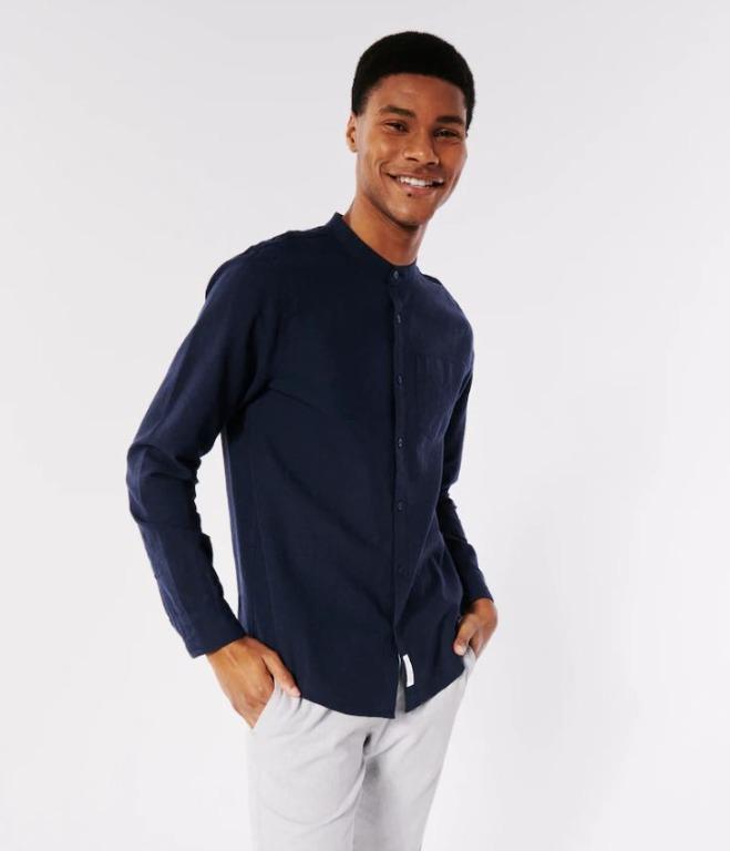 Hollister BANDED COLLAR LINEN SHIRT M Size Men s Fashion