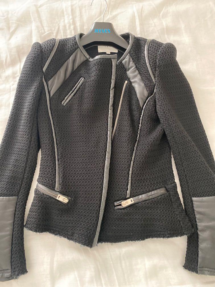 IRO wool black jacket with leather trim