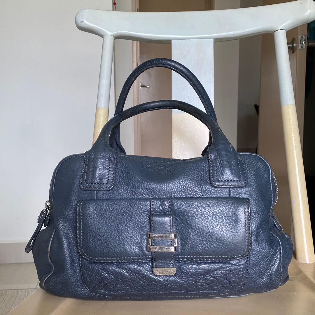 Liz Claiborne Muted Blue Grey Leather Handbag Luxury Bags