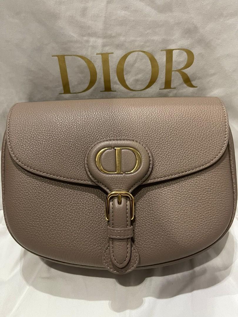 Large Dior Bobby Bag Beige Grained Calfskin with Blue Dior Oblique  Embroidered Shoulder Strap