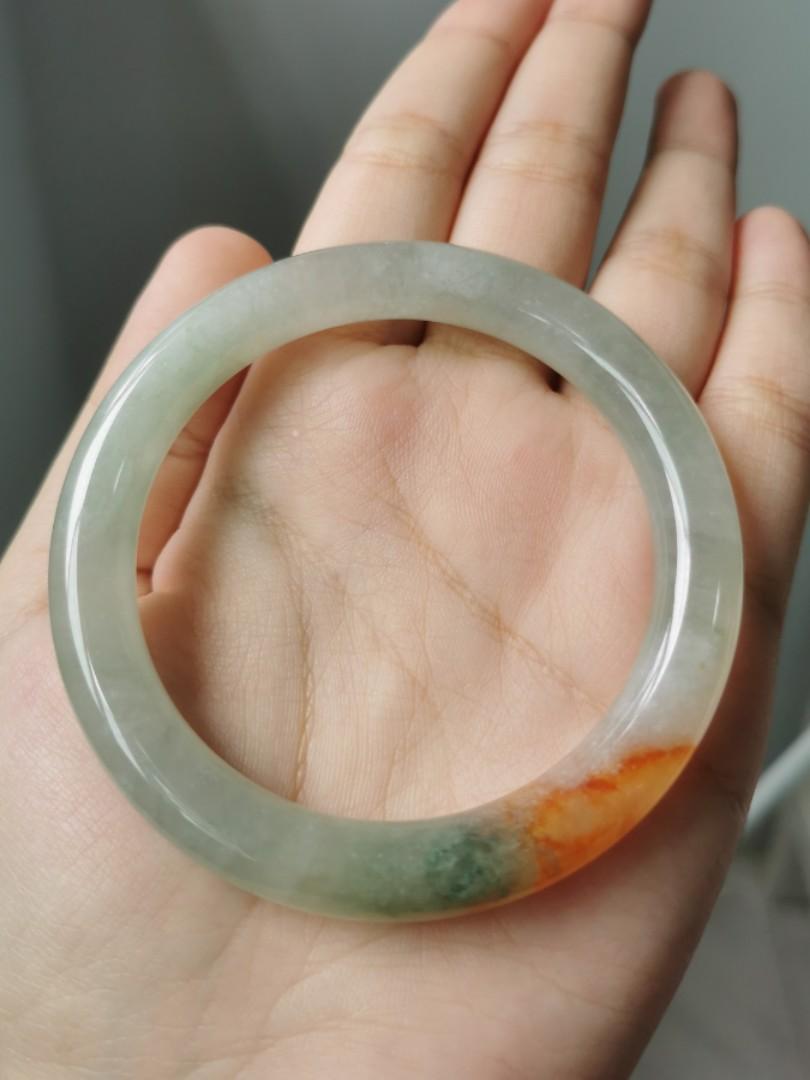 Natural Jade Bangle 55.5 mm Icy Green and Red Women s Fashion
