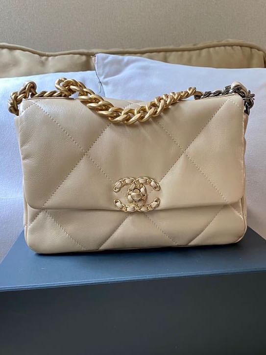 Chanel 19 Classic Light Beige with Gold Hardware 20S, As New in