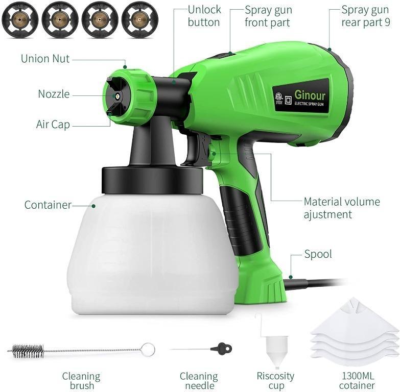 Paint Sprayer, ginour Electric Paint Gun 1300ml HVLP Paint Spray Gun