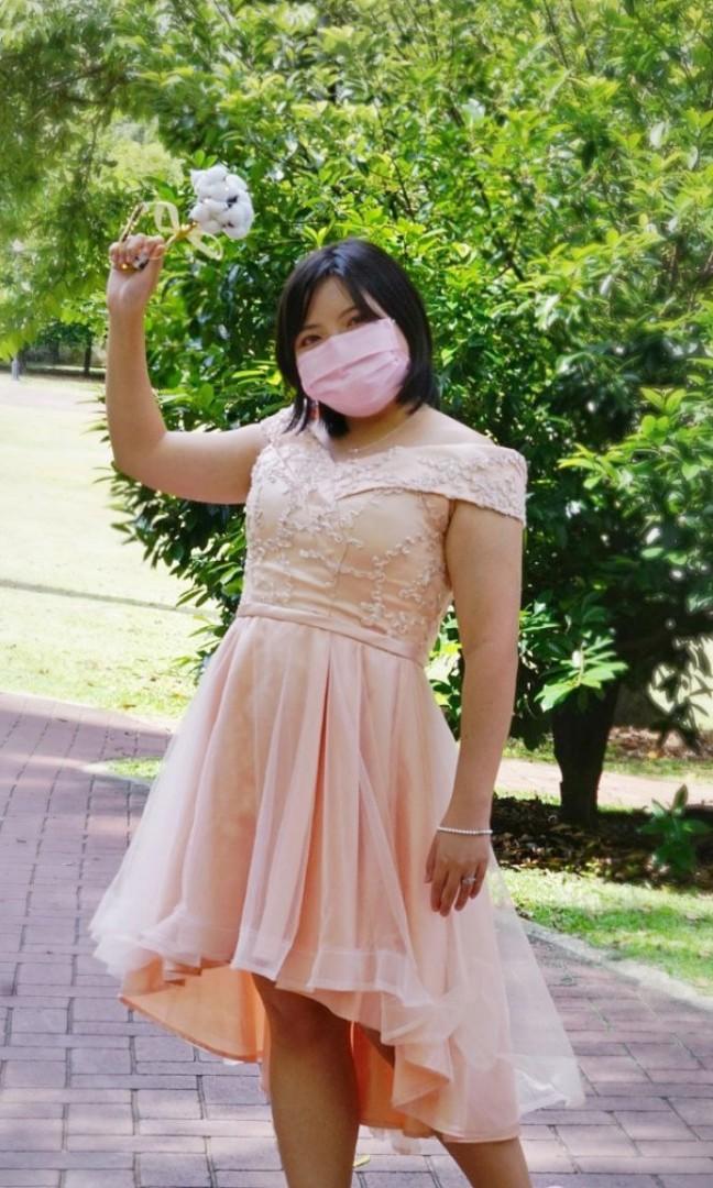 Peach dress sales off shoulder