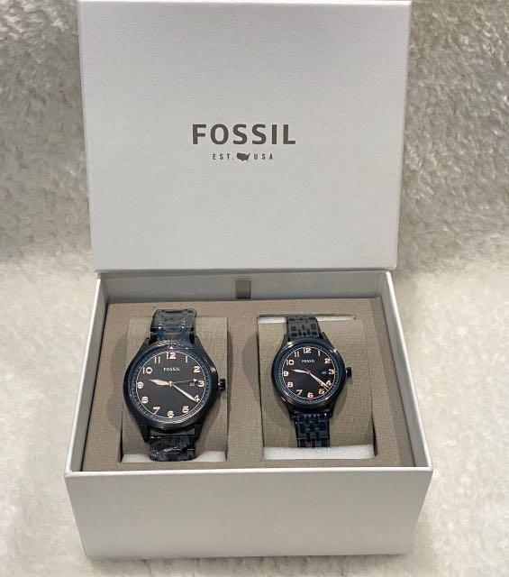 READY STOCK Fossil Black Stainless Steel Couple Watch