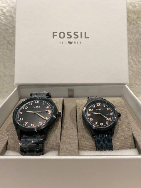 READY STOCK Fossil Black Stainless Steel Couple Watch