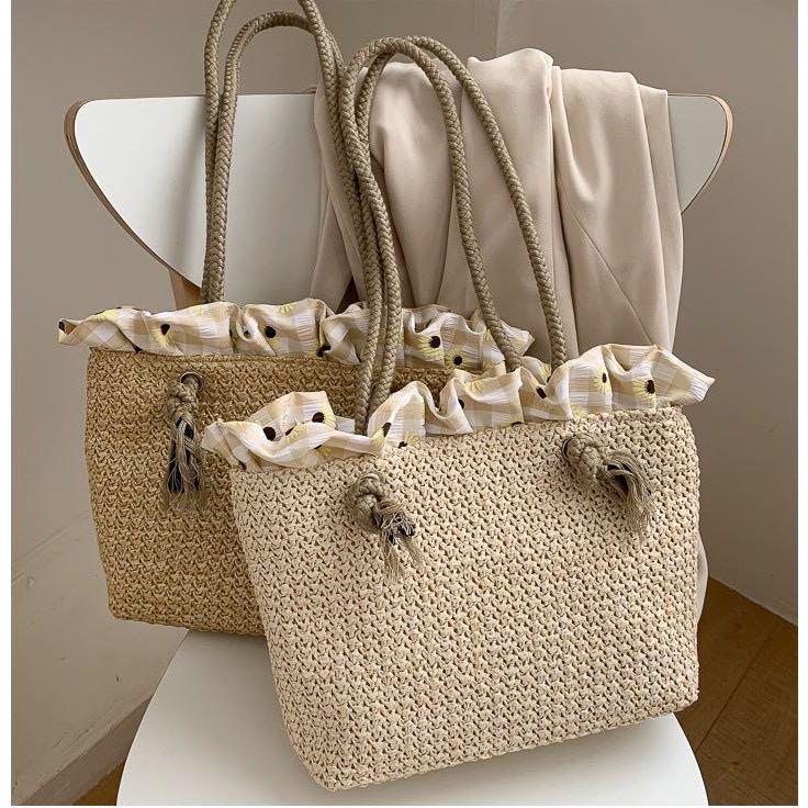 Ready Stock In Malaysia RATTEN TOTE BAG woven HANDBAG WOMEN straw beach SHOULDER BEG WANITA summer