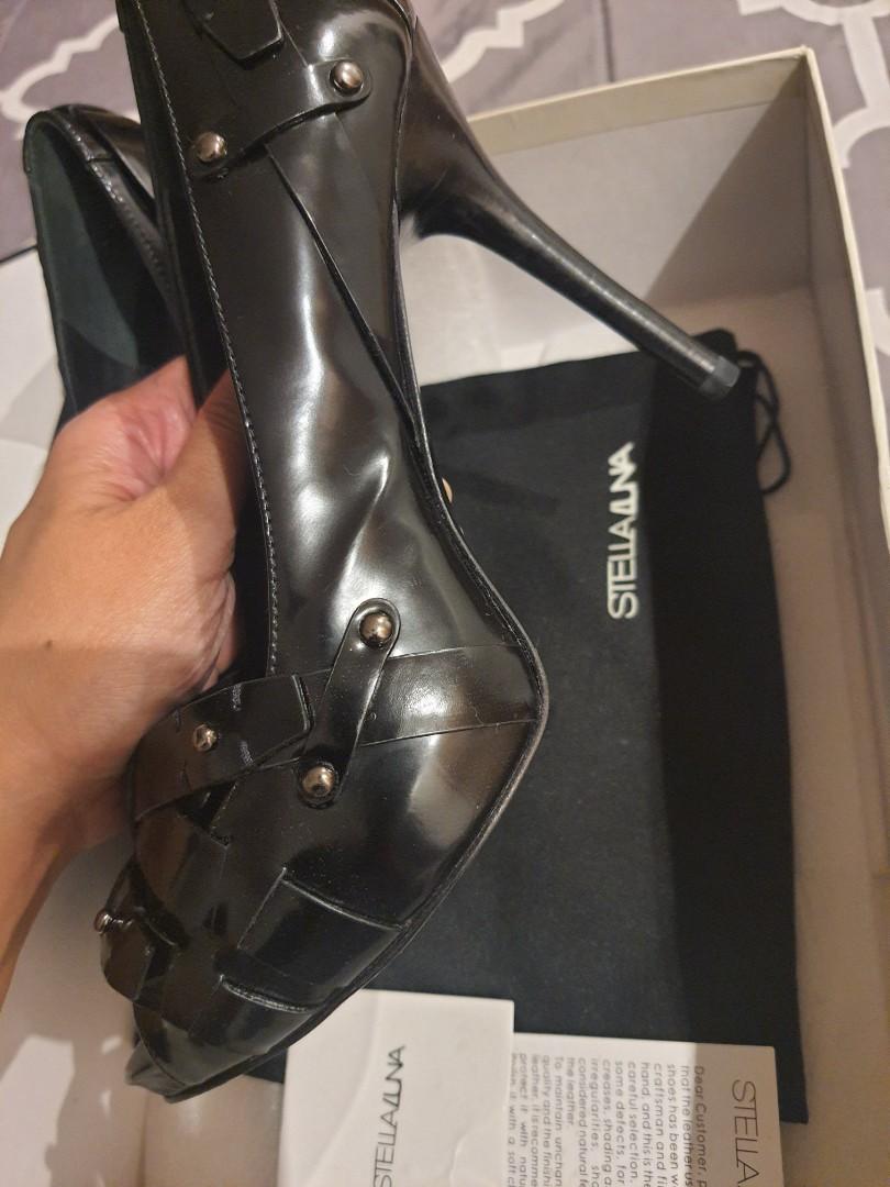 Stella Luna black leather heels (Category: Heels) located in Manila. Submitted by michllov (Listing ID 1156306019, Image 3). Description: brand new in box, bought from Adora Greenbelt - guaranteed authentic.