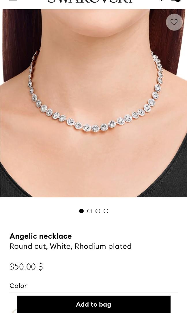 Angelic necklace, Round cut, White, Rhodium plated | Swarovski