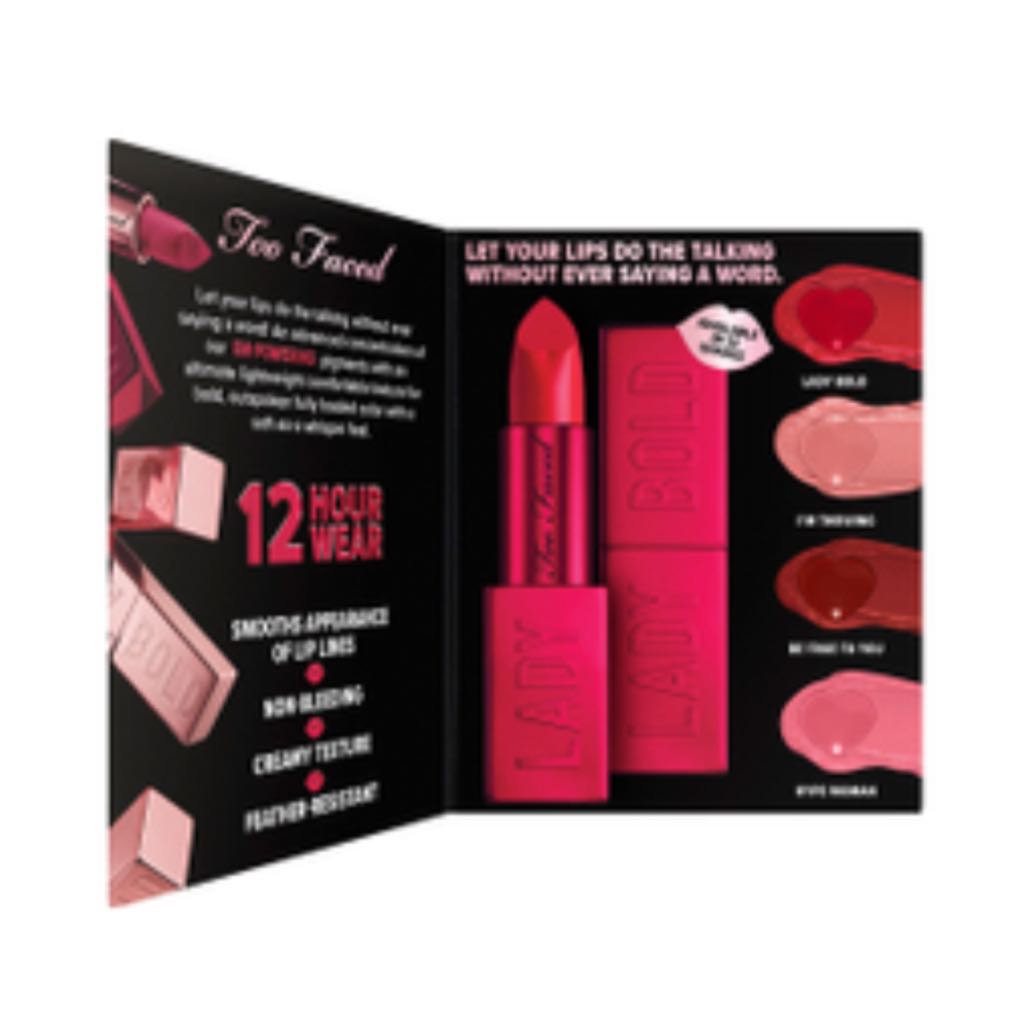 Too Faced Lady Bold Lipstick Blister Card Sample, Beauty & Personal Care,  Face, Makeup On Carousell