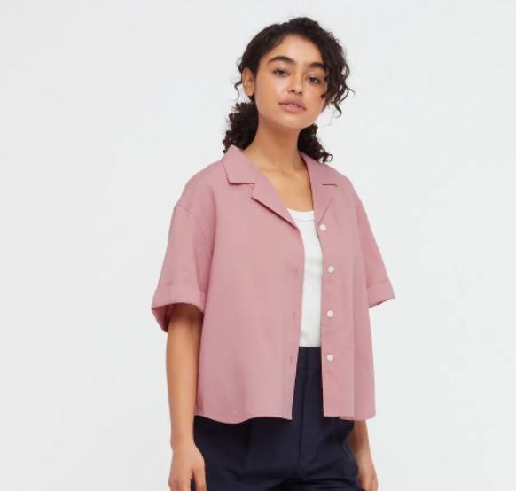 Uniqlo Women Linen Blend Open Collar Short Sleeve Shirt Women S Fashion Tops Blouses On Carousell