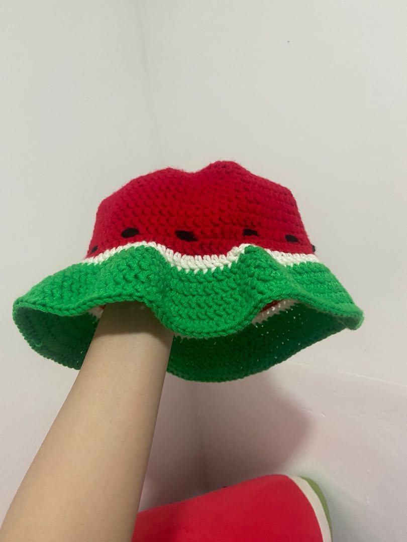 Watermelon Bucket Hat Crochet, Women's Fashion, Watches & Accessories