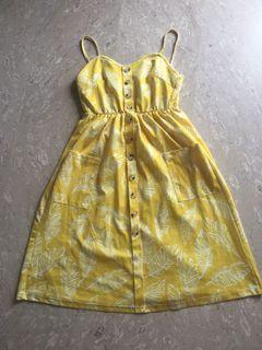 Yellow midi dress uk8-10