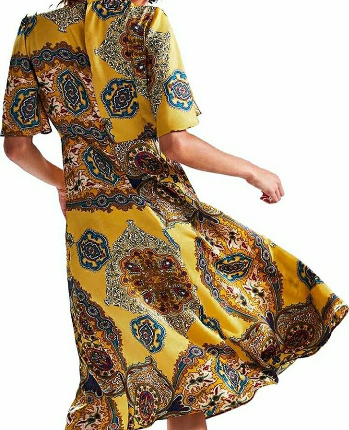 Zara Yellow Printed Dress, Fesyen 
