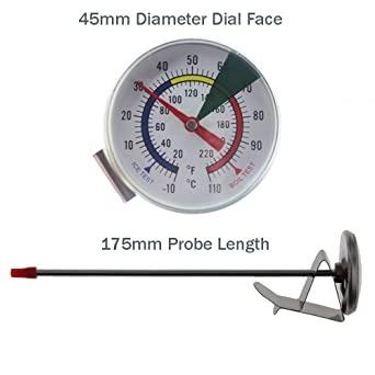 Milk Thermometer for Steaming Milk - Ideal Milk and Coffee Temperature  Thermometer with 175 mm Stainless Steel Probe and Clip Barista Coffee  Espresso