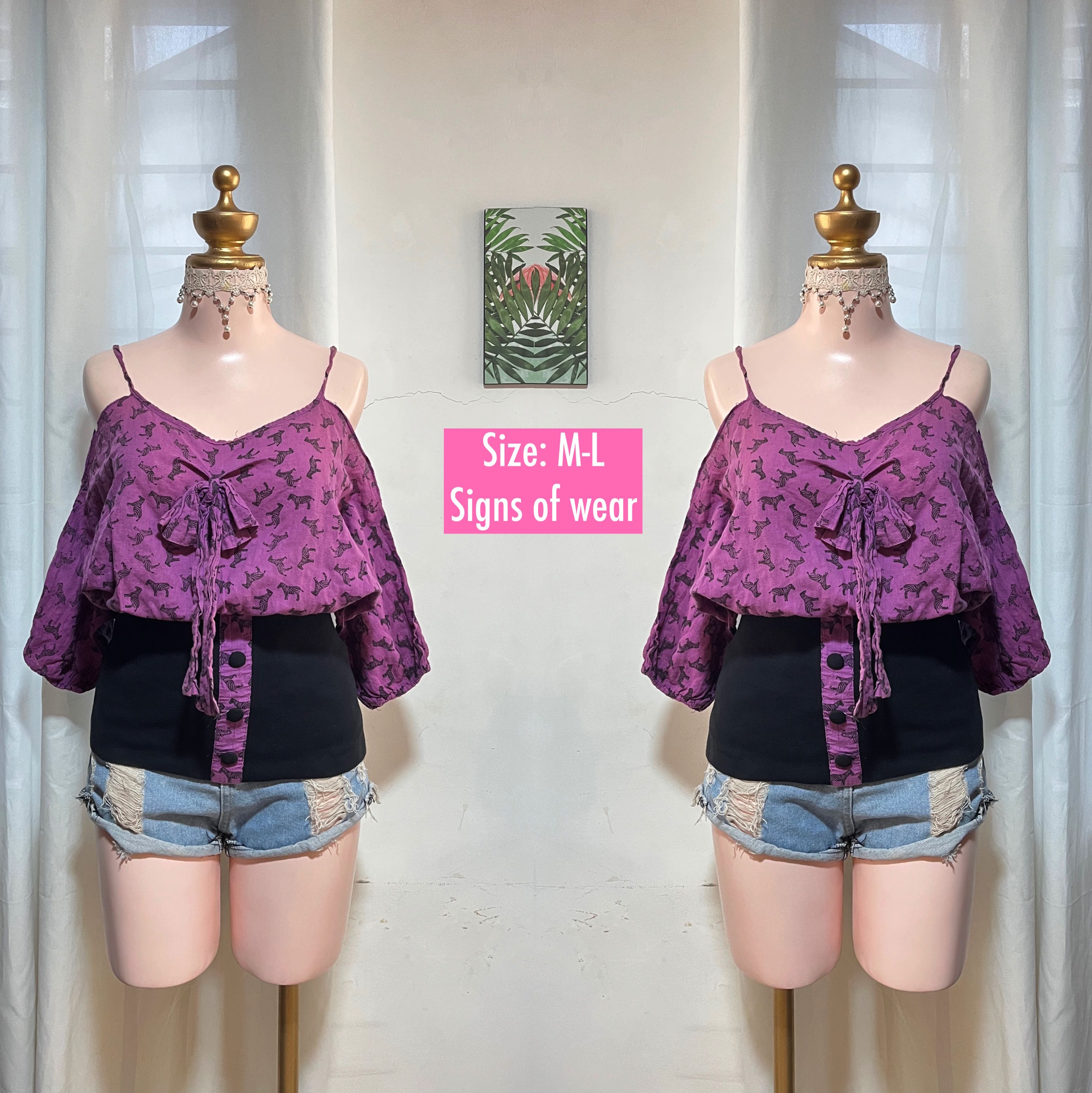 Animal print tiger offshoulder long bakuna top blouse, Women's Fashion