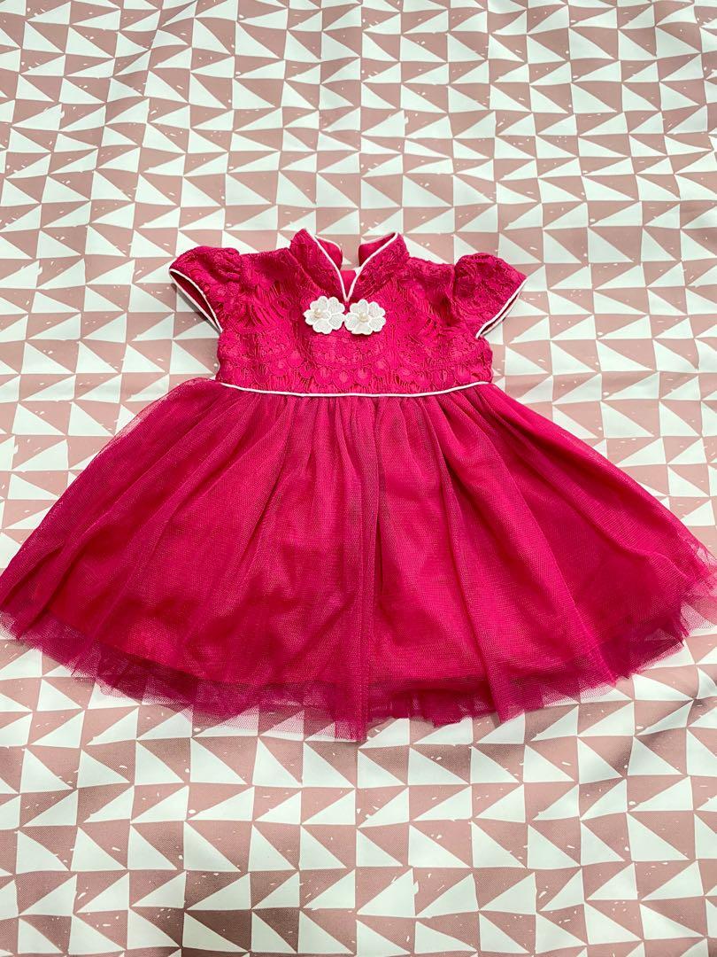 Baby Girl Cheongsam Dress Rose Red Party Dress Babies Kids