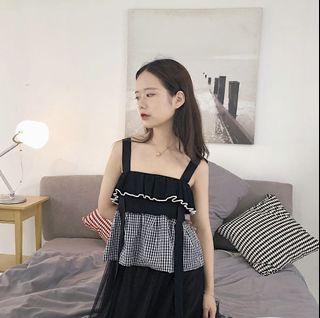Black Cute Checkered Top sleeveless