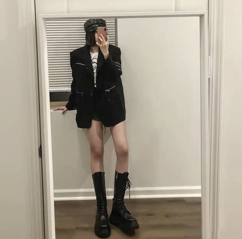 platform knee boots black