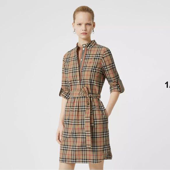 Burberry Vintage Check Cotton Tie Waist Shirt Dress, Luxury, Apparel on  Carousell