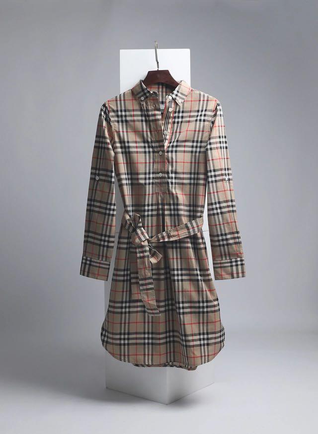 Burberry Vintage Check Cotton Tie Waist Shirt Dress