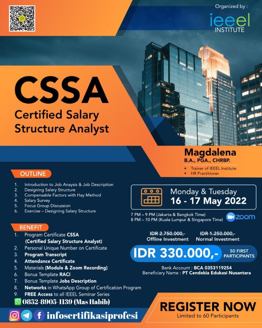  CERTIFIED SALARY STRUCTURE ANALYST CSSA Pekerjaan Full time Jasa
