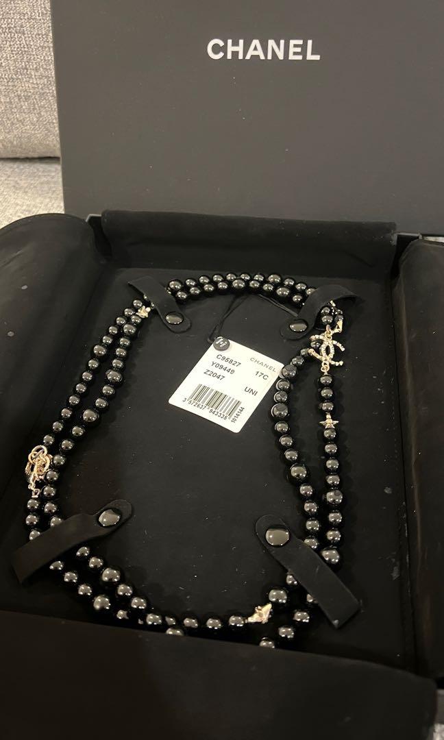 Chanel grey pearls with black beads long necklace  VintageUnited