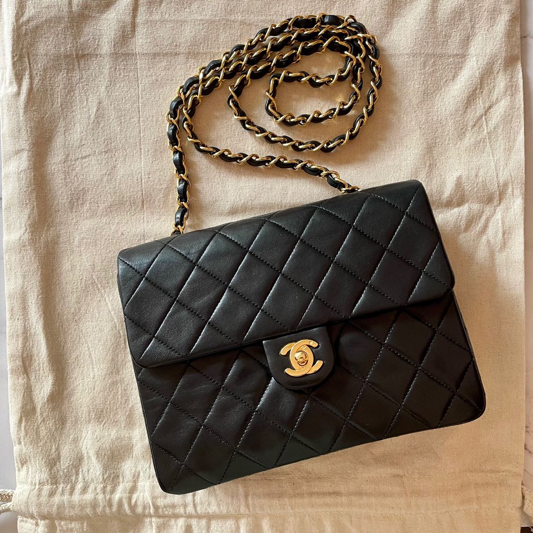 Chanel Vintage Beige Quilted Caviar Classic Flap Mini Square  Brown  3400  liked on Polyvore featuring bag  Chanel handbags collection  Bags Chanel mini bag