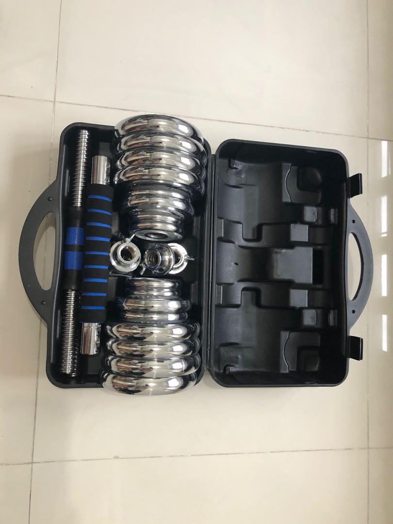 Chrome dumbbell and barbell set 30KG, Sports Equipment, Exercise