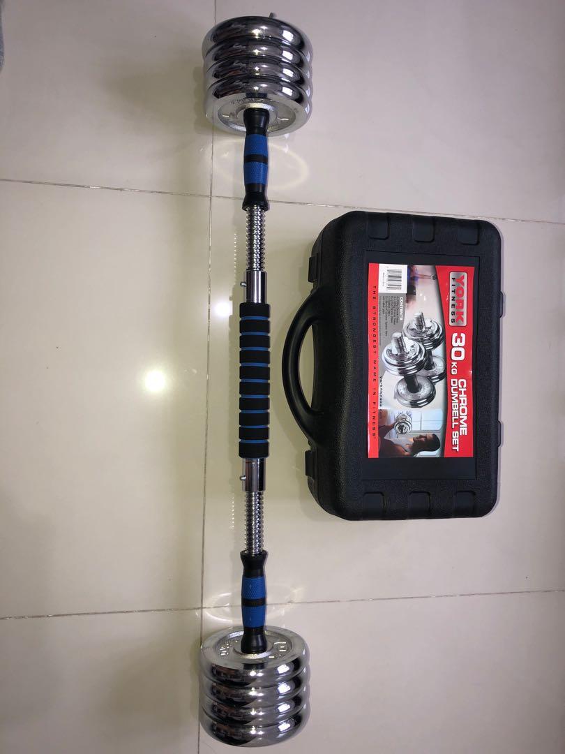 Chrome dumbbell and barbell set 30KG, Sports Equipment, Exercise